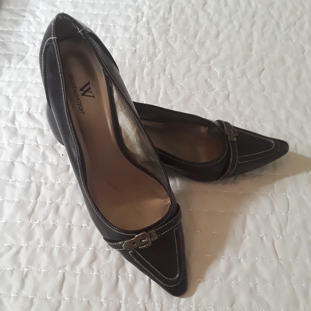 Metallic Brown kitten heel pumps